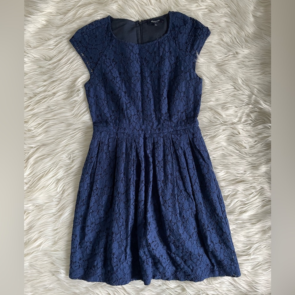Cotton lace navy Madewell cap sleeve navy dress